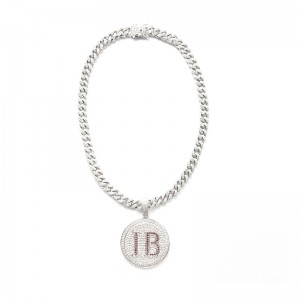 Модно кръгло писмо гравирано диамантено висулка с верига